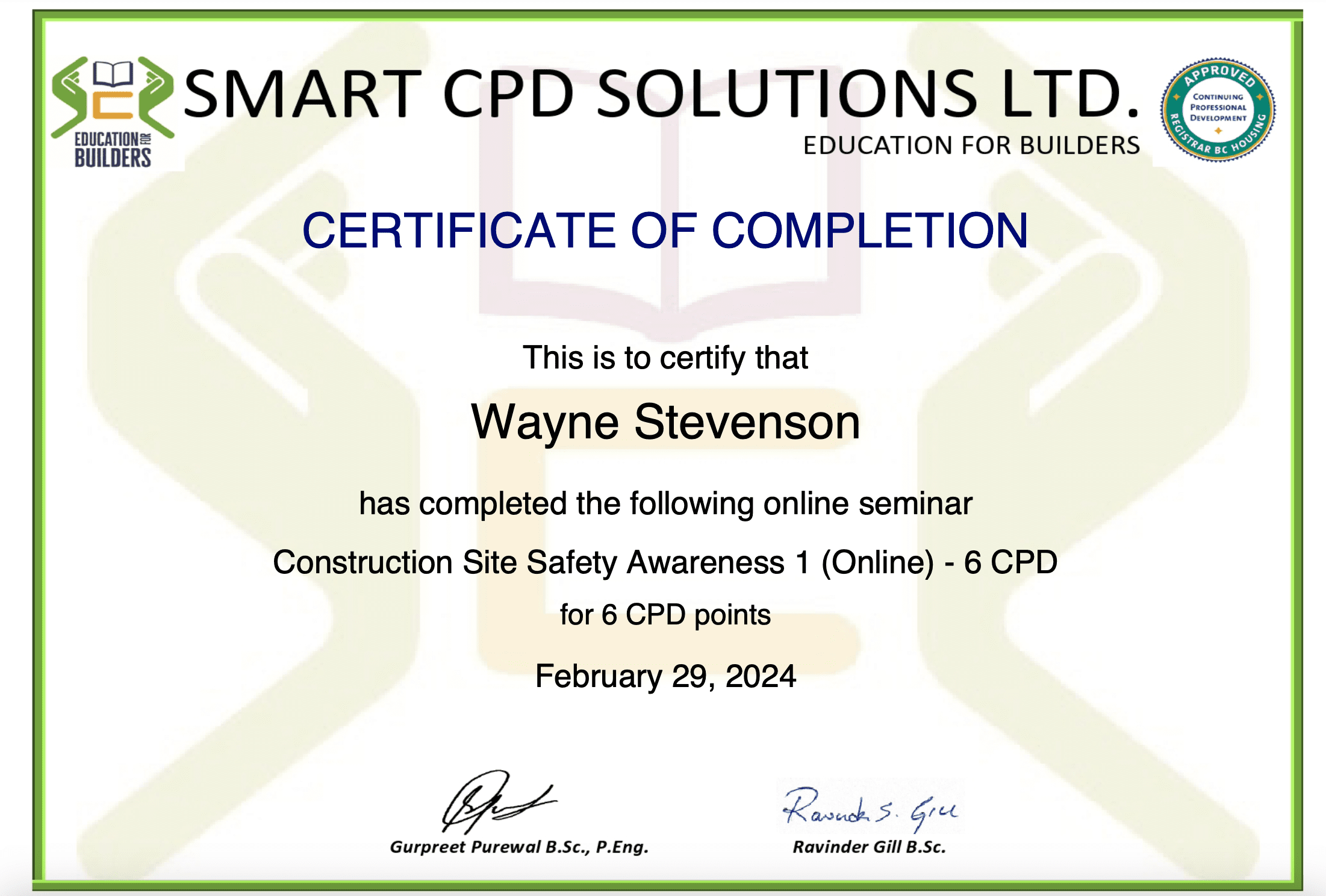 Construction Safety Certificate