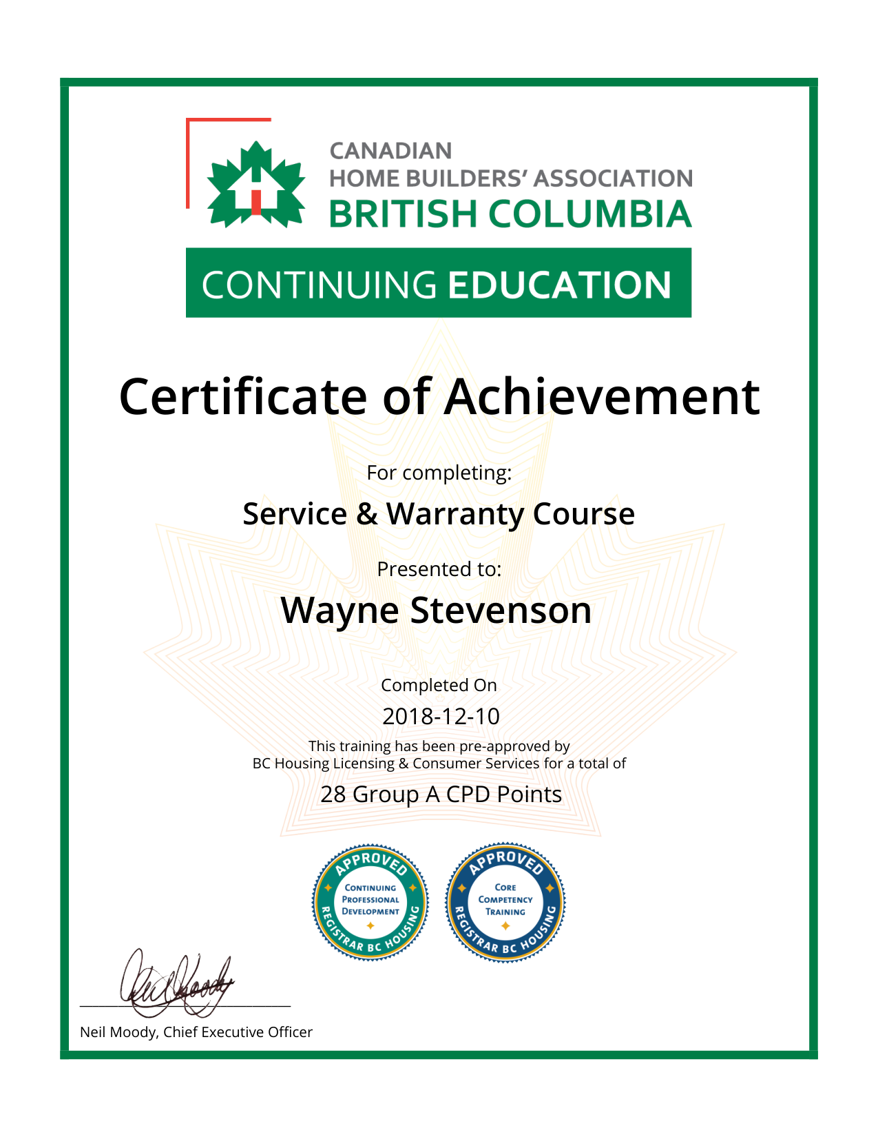 CHBA BC Business Planning & Management